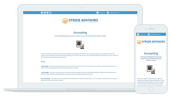 An image of Stride Advisors landing page.