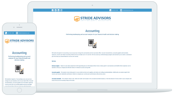 An image of Stride Advisors landing page